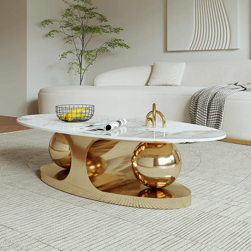 Modern Luxury Home Furniture Living Room Coffee Table White Sintered Stone Top Gold Center Table Coffee Table